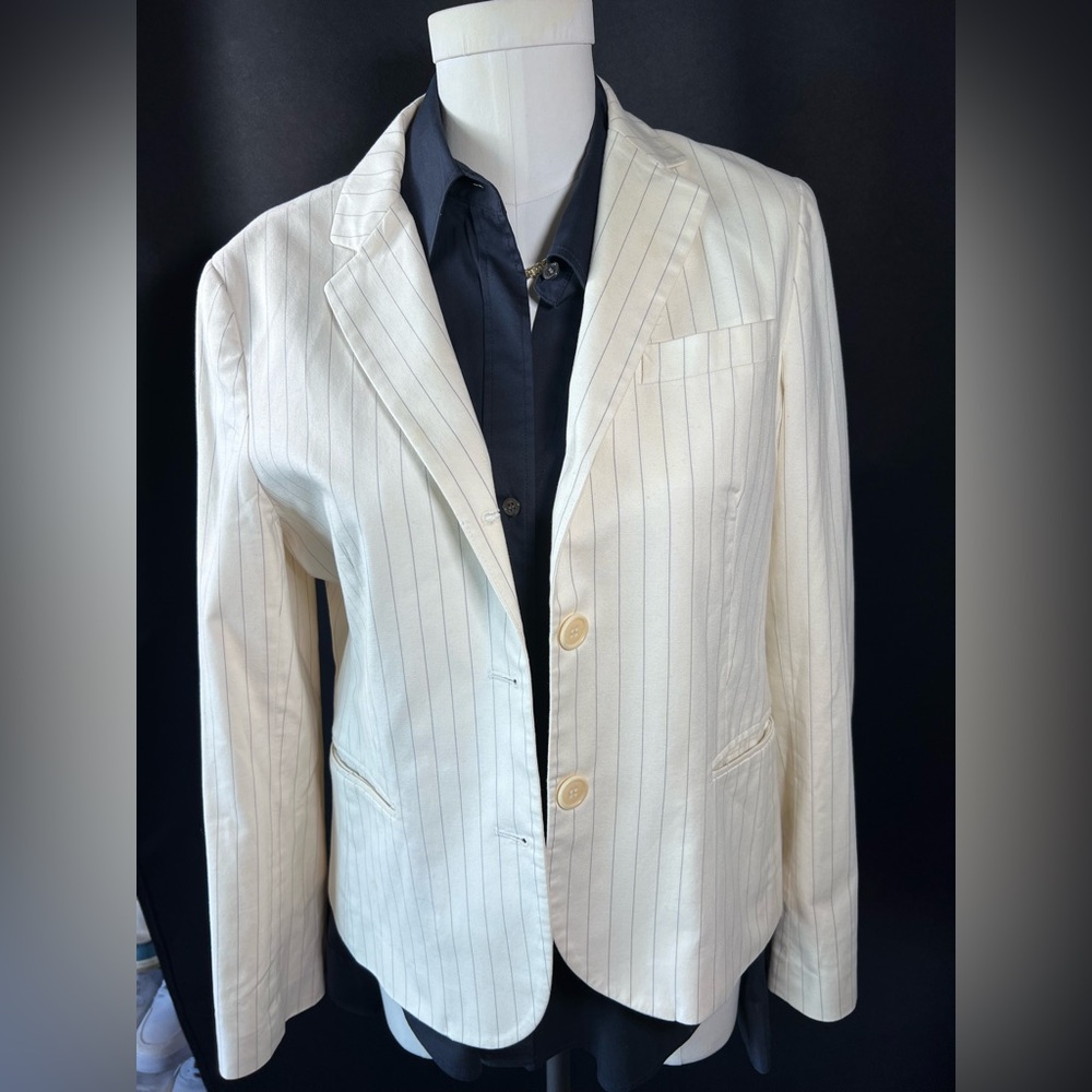THEORY 'PACEY' Women Cream/Honey Striped Double Button Blazer Sz 12